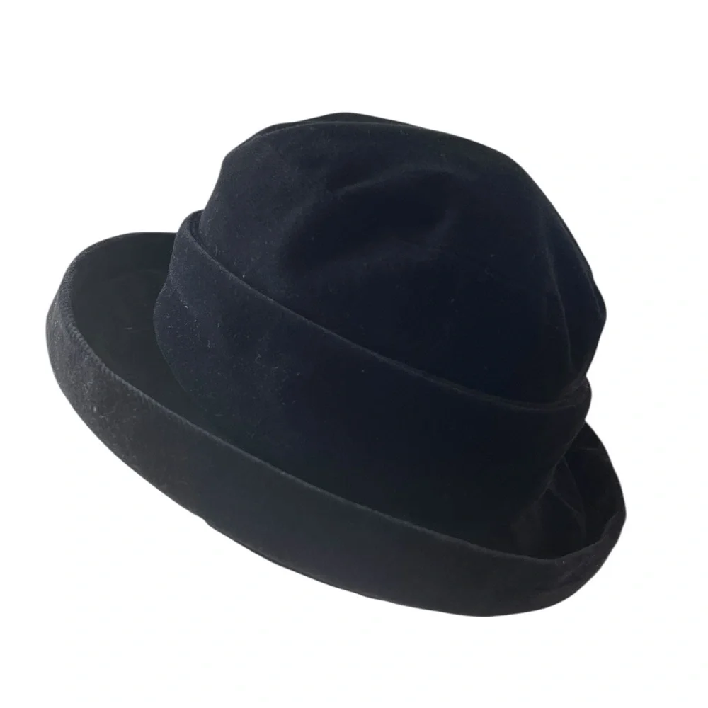 Orazio Cioppi Firenze Black Wide Brim Cotton Satin Lined Italy Hat OS
